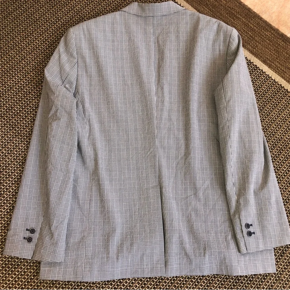 VINTAGE Johnson &Murphy Two-Bttn Sport Coat Suit Jacket Blazer Plaid Blue &Gray